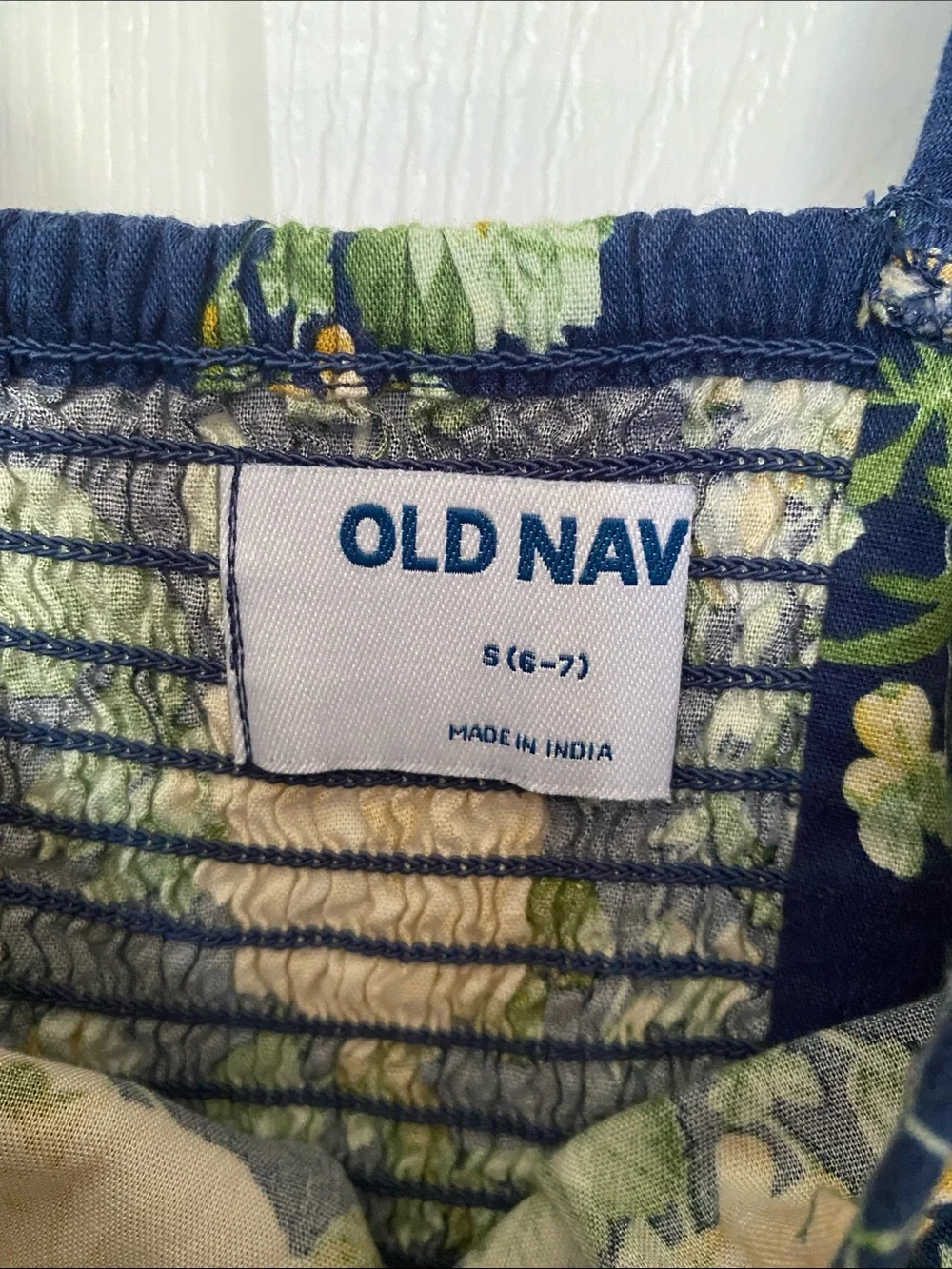 Old Navy Navy Floral Ruffle-Sleeve Dress with Yellow & Green Print
